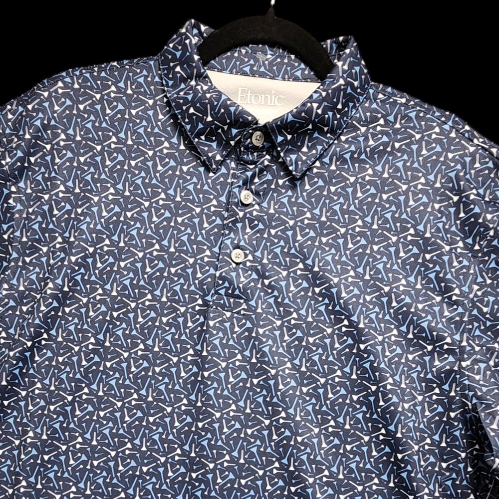Etonic Polo Shirt Mens Large Navy Blue Golf Tee All Over Print‎ NEW w/ Tag